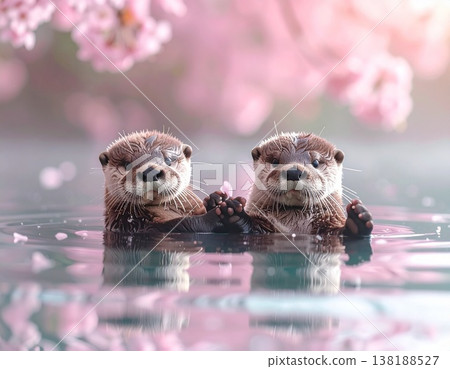 櫻花下的爪小水獺 138188527