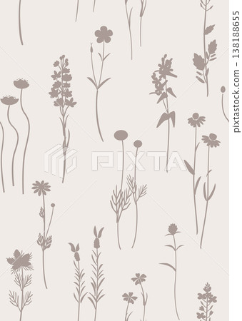由各種自然、簡單的花卉植物組成的無縫圖案。 138188655