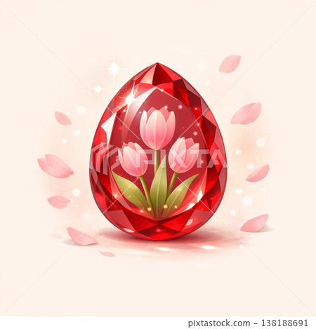 ChatGPT Spring Cherry Blossoms, Tulips, and Gemstone Pendant 138188691