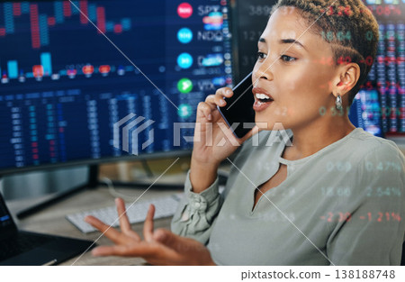 Woman, phone with data overlay and computer for crypto trading, networking or investment in cyber stocks. Nft, financial advisor or broker on cellphone for advice on profit, market info or statistics Woman, phone with data overlay and computer for crypto trading, networking or investment in cyber stocks. Nft, financial advisor or broker on cellphone for advice on profit, market info or statistics 138188748