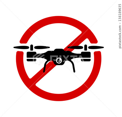 Prohibition sign (Drone use prohibited) Vector icon illustration Prohibition sign (Drone use prohibited) Vector icon illustration 138189635