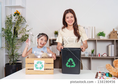 Family recycling activity with mother and daughter 138190456