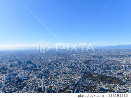 在晴朗的日子裡，從東京上空可以遠眺富士山。 138191383