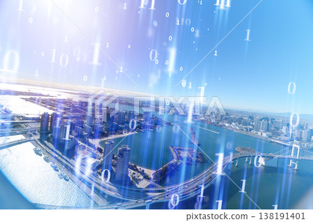 Aerial view of Tokyo Bay captured with a fisheye lens. 138191401