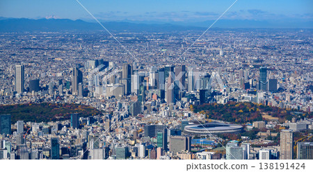 Filming the vast cityscape of Tokyo from a helicopter. Filming the vast cityscape of Tokyo from a helicopter. 138191424