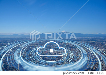 陽光明媚的東京，遠處是富士山。 138191438