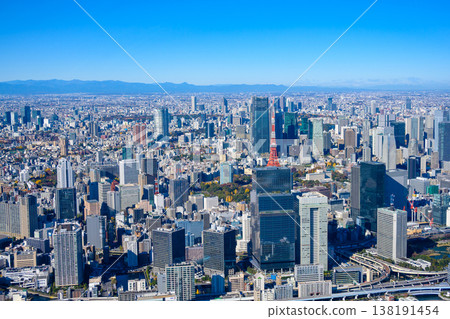 Aerial footage of central Tokyo under clear skies, taken from a helicopter. Aerial footage of central Tokyo under clear skies, taken from a helicopter. 138191454