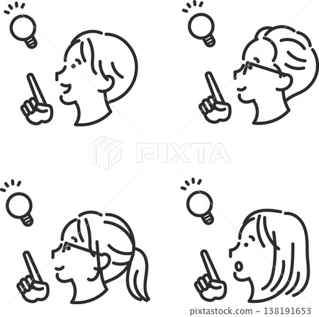 A set of illustration icon materials featuring the profiles of a man and woman with their eyes sparkling (line art only). A set of illustration icon materials featuring the profiles of a man and woman with their eyes sparkling (line art only). 138191653