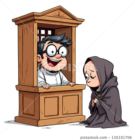 Vsai priest listening to nun making confession in confessional booth Vsai priest listening to nun making confession in confessional booth 138191706