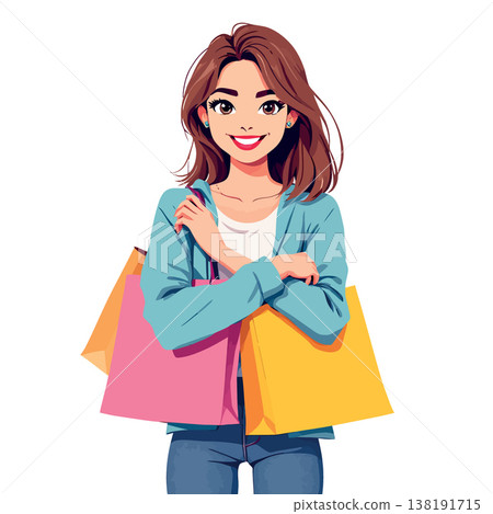 Vsai smiling woman holding shopping bags after successful purchase Vsai smiling woman holding shopping bags after successful purchase 138191715