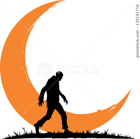 Vsai scary zombie walking in front of big moon at night 138191718