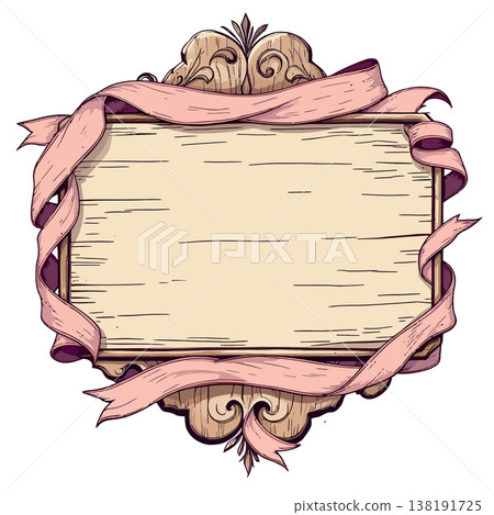 Vsai wooden sign with pink ribbons and decorative frame Vsai wooden sign with pink ribbons and decorative frame 138191725