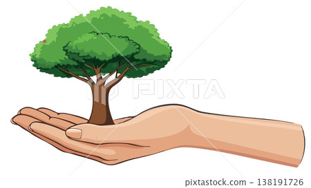 Vsai hand holding and protecting small green tree sapling Vsai hand holding and protecting small green tree sapling 138191726