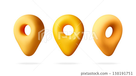 Set of 3D yellow location pins Set of 3D yellow location pins 138191751