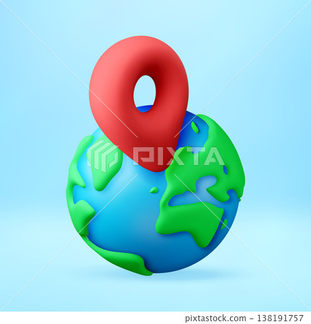 3D Red map pin on Earth globe. 138191757
