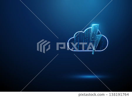 3d blue data cloud and lightning bolt. High speed data processing, cloud computing power, real time analytics, data transmission, digital acceleration concept. 3d blue data cloud and lightning bolt. High speed data processing, cloud computing power, real time analytics, data transmission, digital acceleration concept. 138191764