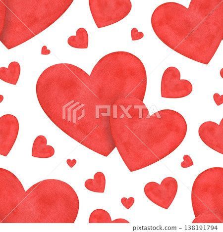 A seamless watercolor pattern with watercolor hearts 138191794