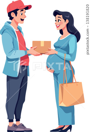 Vsai delivery man delivering package to pregnant woman Vsai delivery man delivering package to pregnant woman 138191820
