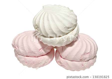 Marshmallow, a confectionery product made from fruit puree, sugar and egg white. Marshmallow, a confectionery product made from fruit puree, sugar and egg white. 138191825