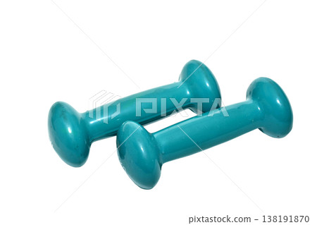Turquoise fitness dumbbells. 138191870