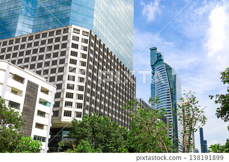 A cityscape with greenery and buildings 138191899