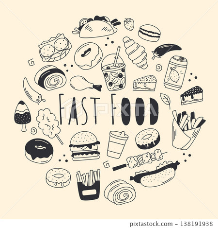 Street food round frame in doodle sketch style Street food round frame in doodle sketch style 138191938