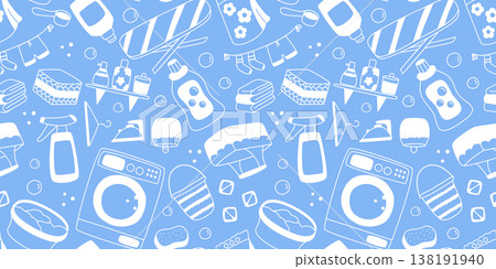 Seamless pattern with laundry and ironing attributes 138191940