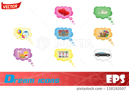 set icons concept of a dream in the cloud vector illustration set icons concept of a dream in the cloud vector illustration 138192007