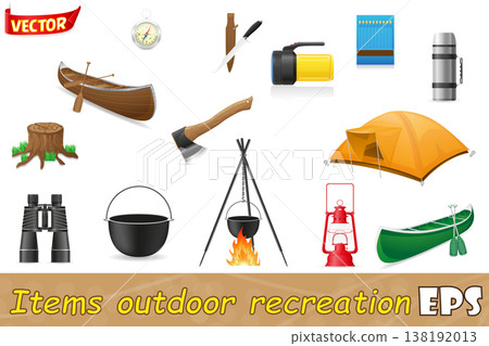 set icons items for outdoor recreation vector illustration 138192013