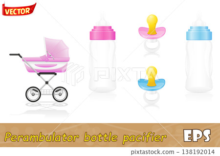 set icons perambulator bottle pacifier pink and blue vector illustration set icons perambulator bottle pacifier pink and blue vector illustration 138192014