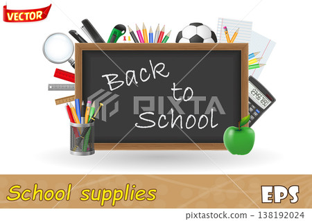 set icons school supplies vector illustration 138192024
