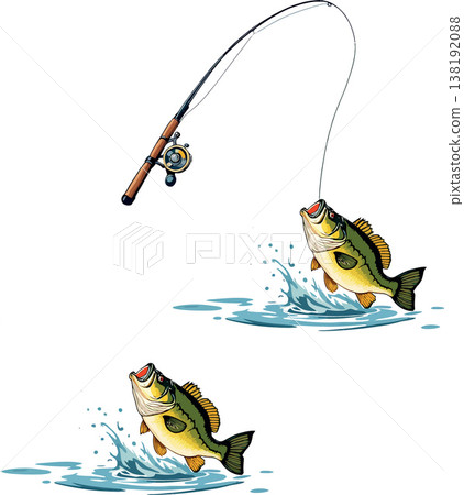 Vsai dynamic fishing scene with jumping bass Vsai dynamic fishing scene with jumping bass 138192088