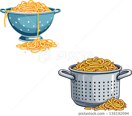 Vsai cartoon illustration of spaghetti in colanders Vsai cartoon illustration of spaghetti in colanders 138192094
