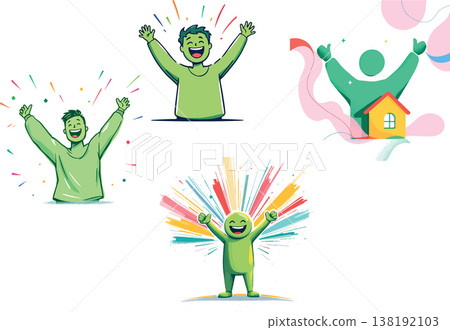 Vsai joyful characters celebrating success with enthusiasm Vsai joyful characters celebrating success with enthusiasm 138192103