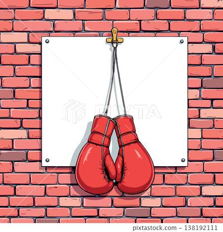 Vsai red boxing gloves hanging on brick wall display Vsai red boxing gloves hanging on brick wall display 138192111