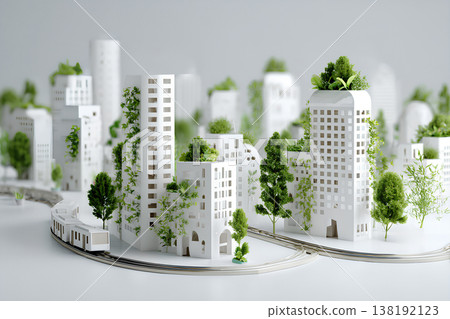 Image of environmentally conscious urban development: A cityscape lush with greenery. Image of environmentally conscious urban development: A cityscape lush with greenery. 138192123