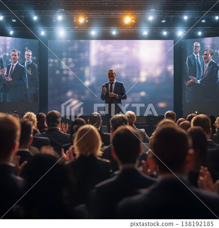 Business speakers and audience at a large conference venue Business speakers and audience at a large conference venue 138192185