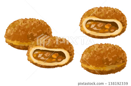 Curry bread set (whole bread, cross-section) Curry bread set (whole bread, cross-section) 138192339