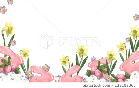 A watercolor frame featuring Easter cake illustrations with cute decorations and icing A watercolor frame featuring Easter cake illustrations with cute decorations and icing 138192363