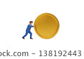 3D Character Rolling a Giant Gold Coin 138192443