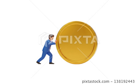 3D Character Rolling a Giant Gold Coin 138192443