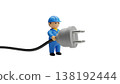3D Maintenance Worker Holding Large Power Plug 138192444