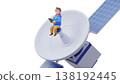3D Character Sitting on Satellite with Tablet 138192445