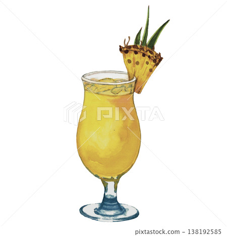 Pineapple Cocktail Watercolor Tropical Summer Drink with Ice Pineapple Cocktail Watercolor Tropical Summer Drink with Ice 138192585