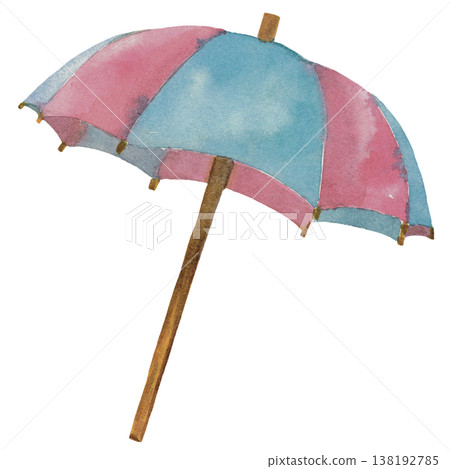 Beach Umbrella Watercolor Summer Vacation Coastal Illustration Beach Umbrella Watercolor Summer Vacation Coastal Illustration 138192785