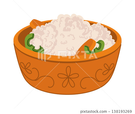 Vegetables marinated in brine lie on a plate. Vector illustration of a pickled harvest. Cauliflower, carrots, peppers, and garlic are home marinated. A healthy vegetarian dish. Vegetables marinated in brine lie on a plate. Vector illustration of a pickled harvest. Cauliflower, carrots, peppers, and garlic are home marinated. A healthy vegetarian dish. 138193269