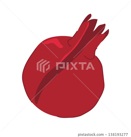 A whole fresh pomegranate with a crack on the side. Vector illustration of a juicy. Red Anar in flat style. Clipart for juice. Flavoring in perfumes and cosmetics. Fresh Turkish fruit lying on a table 138193277