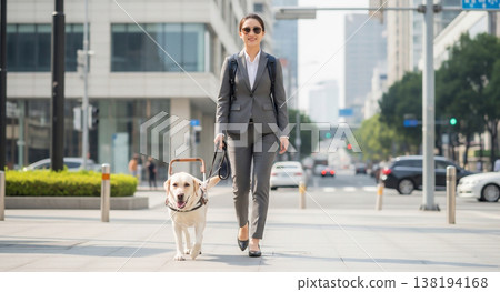 Business scenes of visually impaired people commuting with guide dogs Business scenes of visually impaired people commuting with guide dogs 138194168