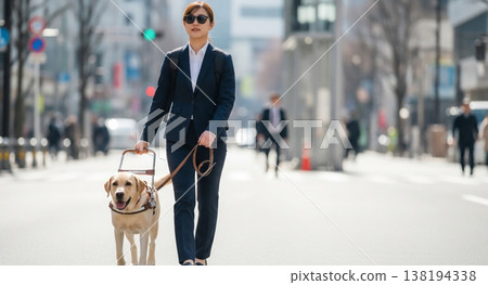 Business scenes of visually impaired people commuting with guide dogs Business scenes of visually impaired people commuting with guide dogs 138194338