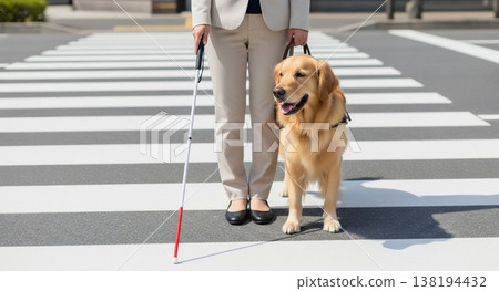 Visually impaired and guide dog Visually impaired and guide dog 138194432